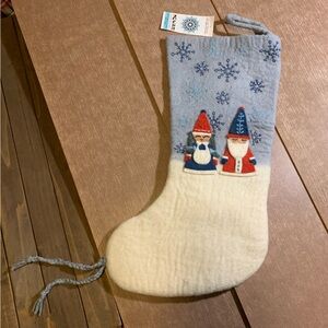 Newari Nepal Icelandic Designs Felted Wool Christmas Stocking 19”  Gnomes